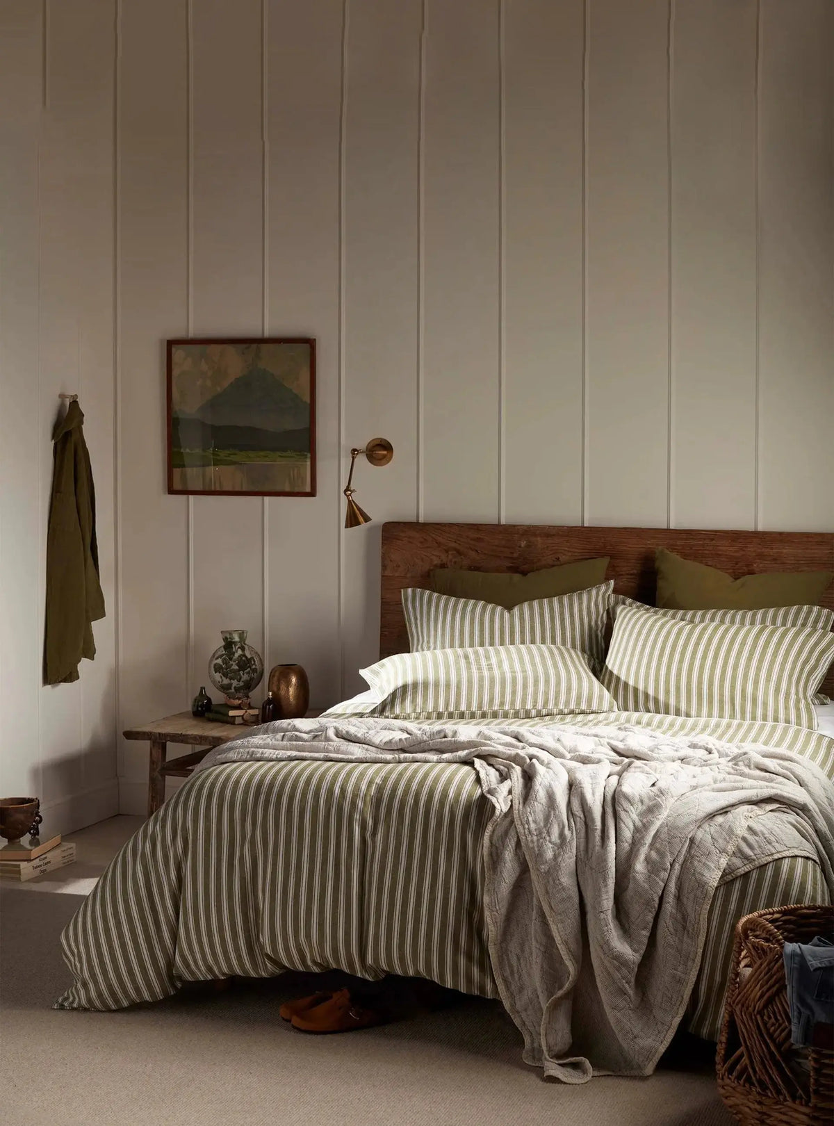 Olive Green Fred Stripe Brushed 100% Organic Cotton Bed