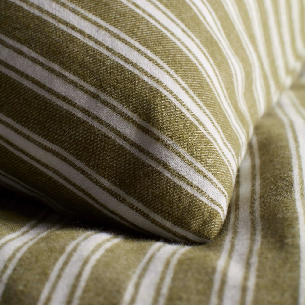 Olive Green Fred Stripe Brushed 100% Organic Cotton Pillowcase The Secret Linen Store