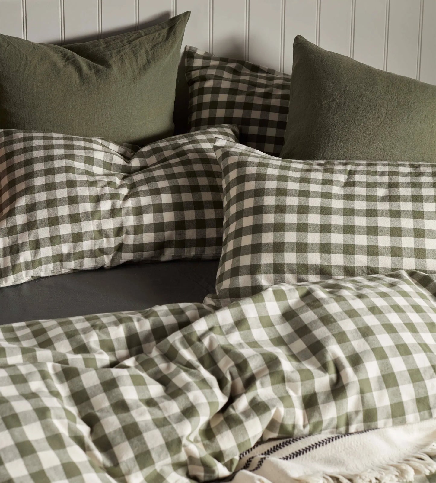 Olive Green Gilbert Gingham Brushed 100% Organic Cotton Pillowcase The Secret Linen Store