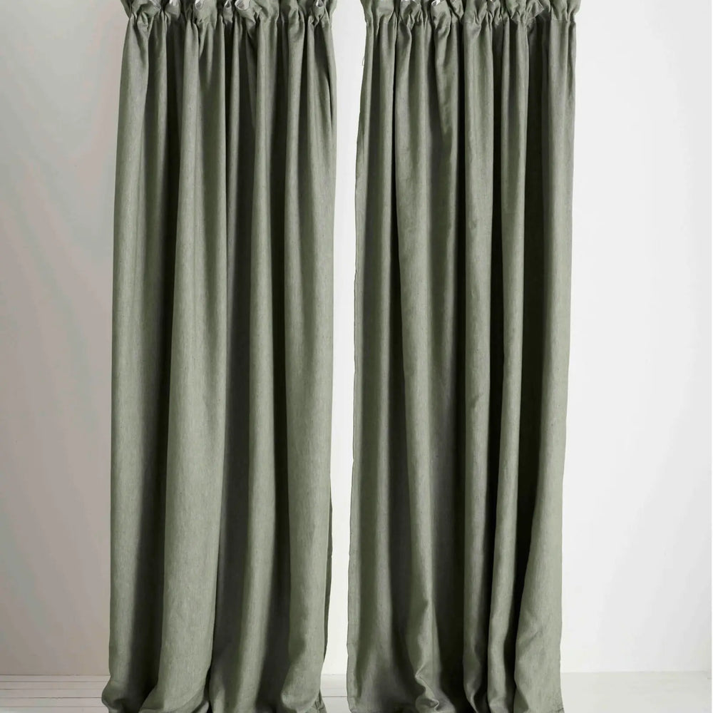 Olive Green Twill Cotton Linen Blackout Pencil Pleat Curtains (Pair) The Secret Linen Store
