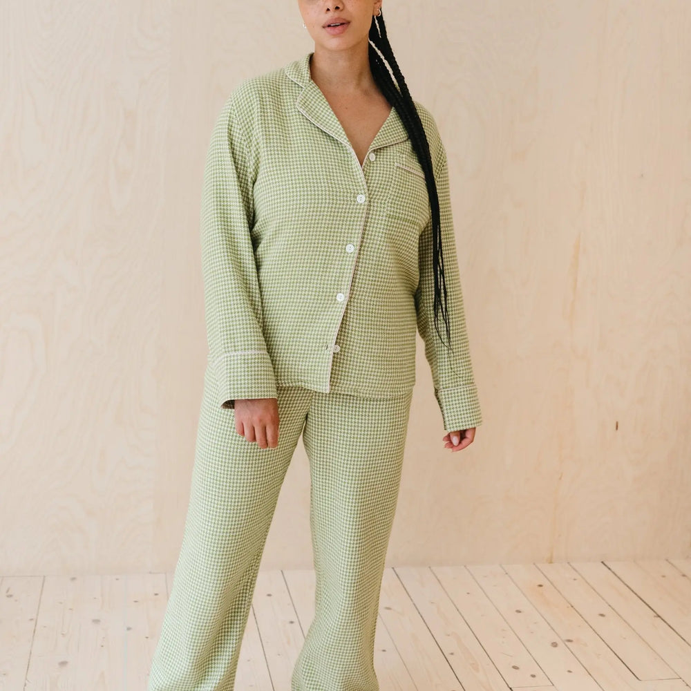 Olive Houndstooth Cotton Pyjama Trouser Set TartanBlanketCo