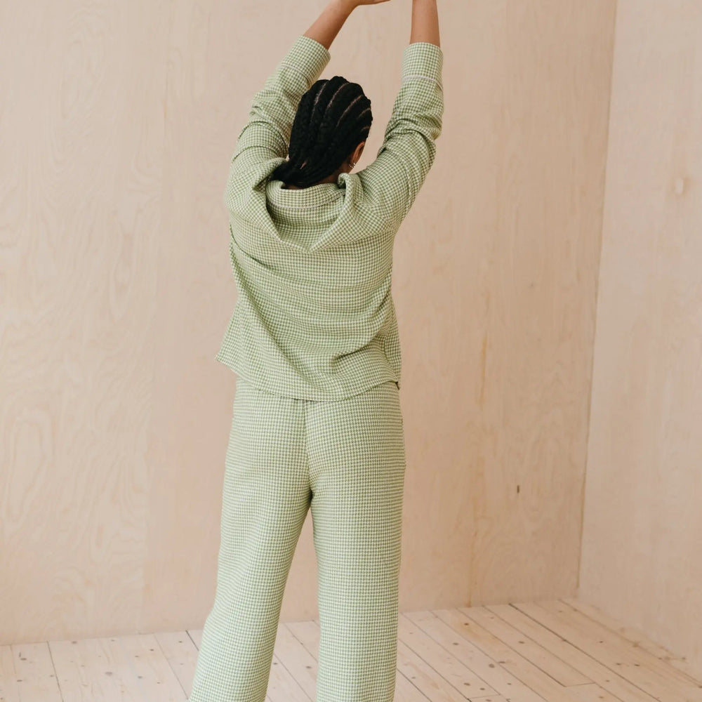 Olive Houndstooth Cotton Pyjama Trouser Set TartanBlanketCo