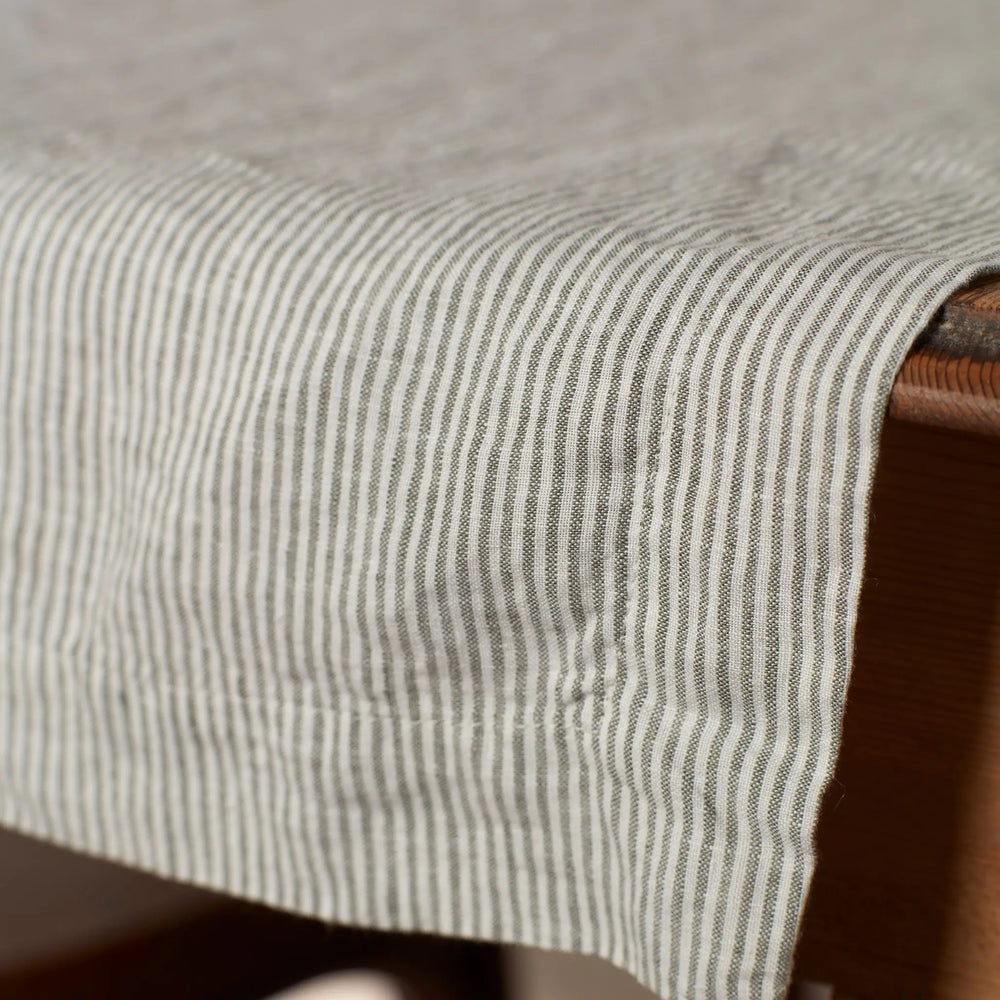 Olive Sid Stripe 100% Linen Table Runner The Secret Linen Store