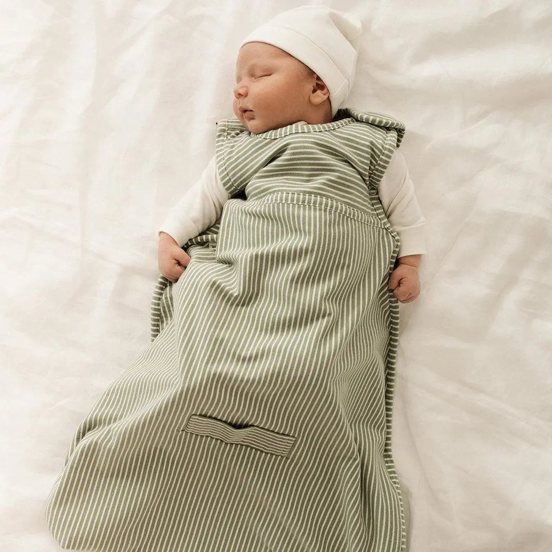 Olive Stripe Go Go Sleeping Bag - All Seasons Merino Kids UK