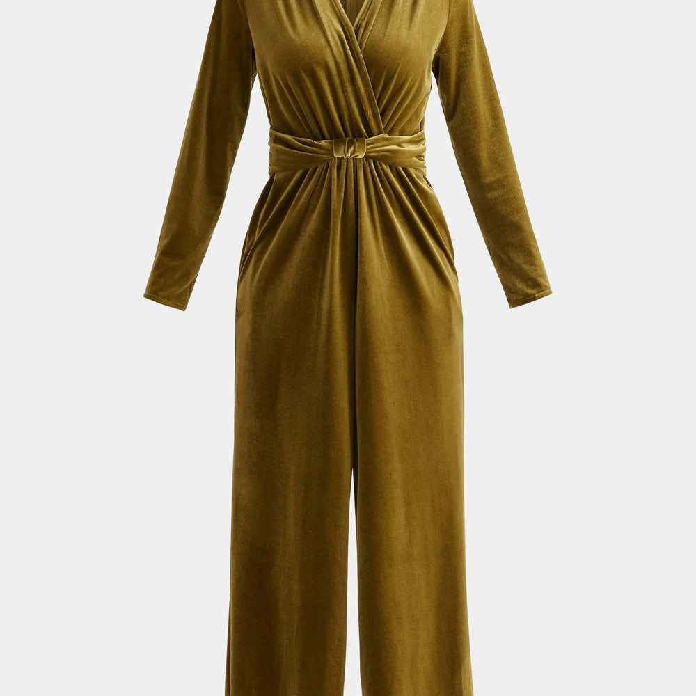 Olive Velvet Knot-Waist Jumpsuit Paisie