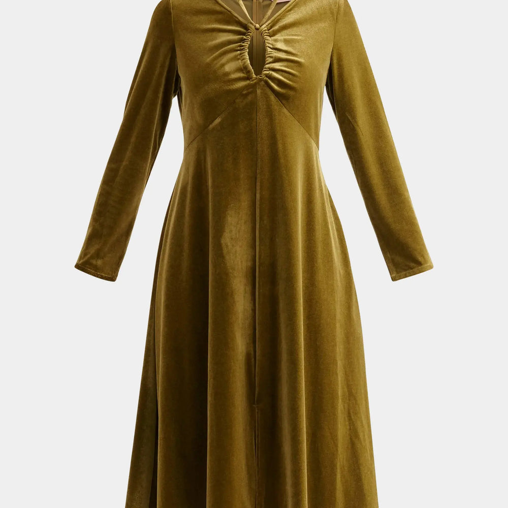 Olive Velvet Tie-Neck Dress Paisie