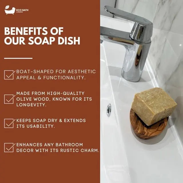 Olive Wood Boat Shape Soap Dish Eco Bath London