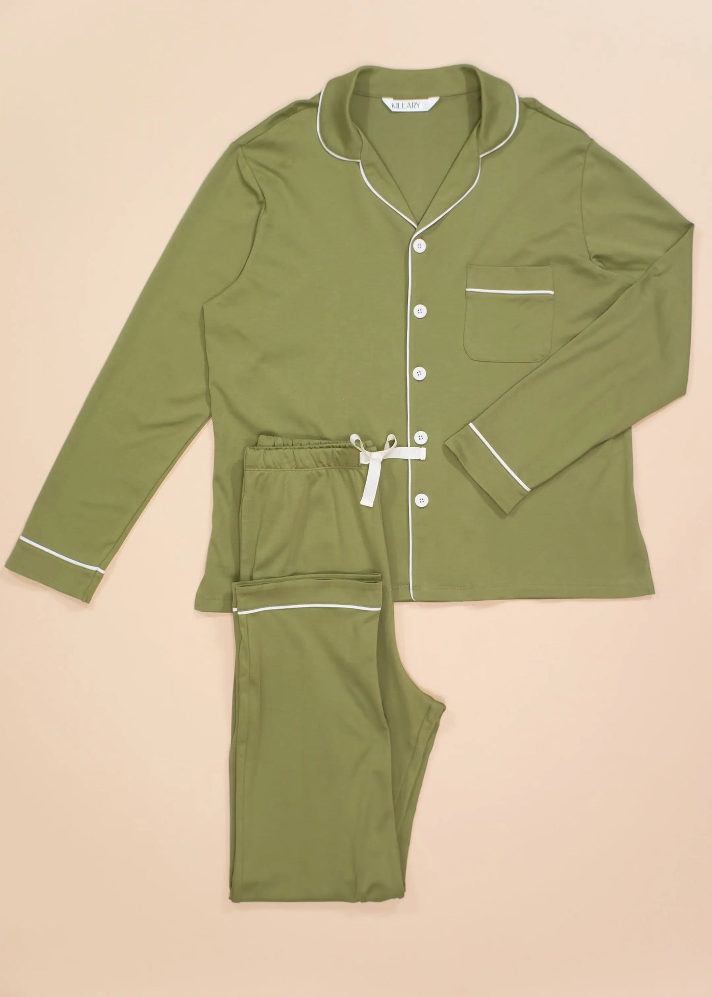 Olive green Mens Pima Cotton Long Sleeve Pyjama Trouser Set killarysleepwear