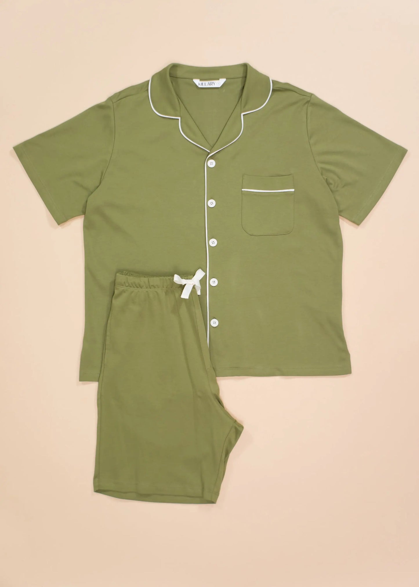 Olive green Mens Pima Cotton Short Sleeve Pyjama Short Set killarysleepwear