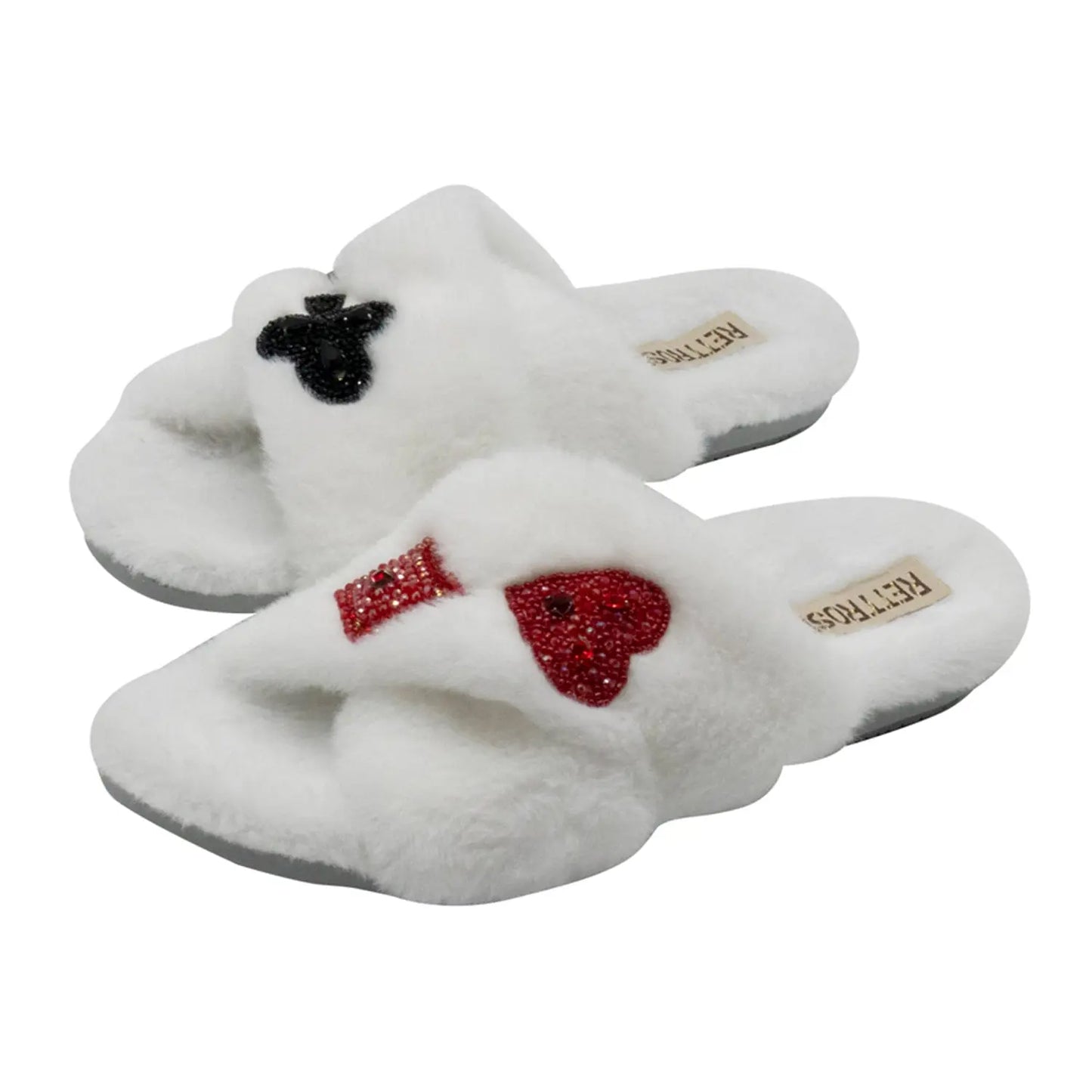 Olivia Cream Luxury Plush Diamanté Embellished Handmade Slipper Rettrose