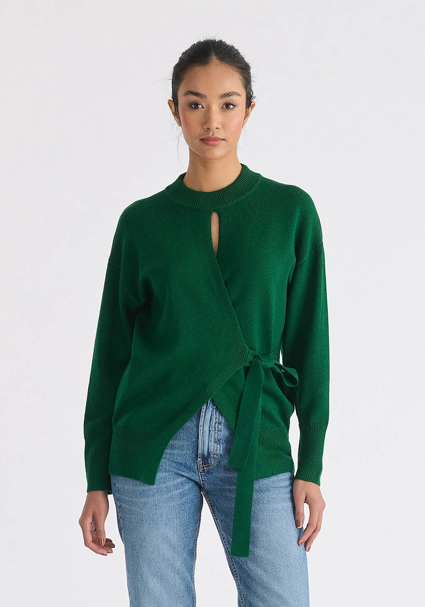 Open Front Mock Neck Wrap Jumper Paisie