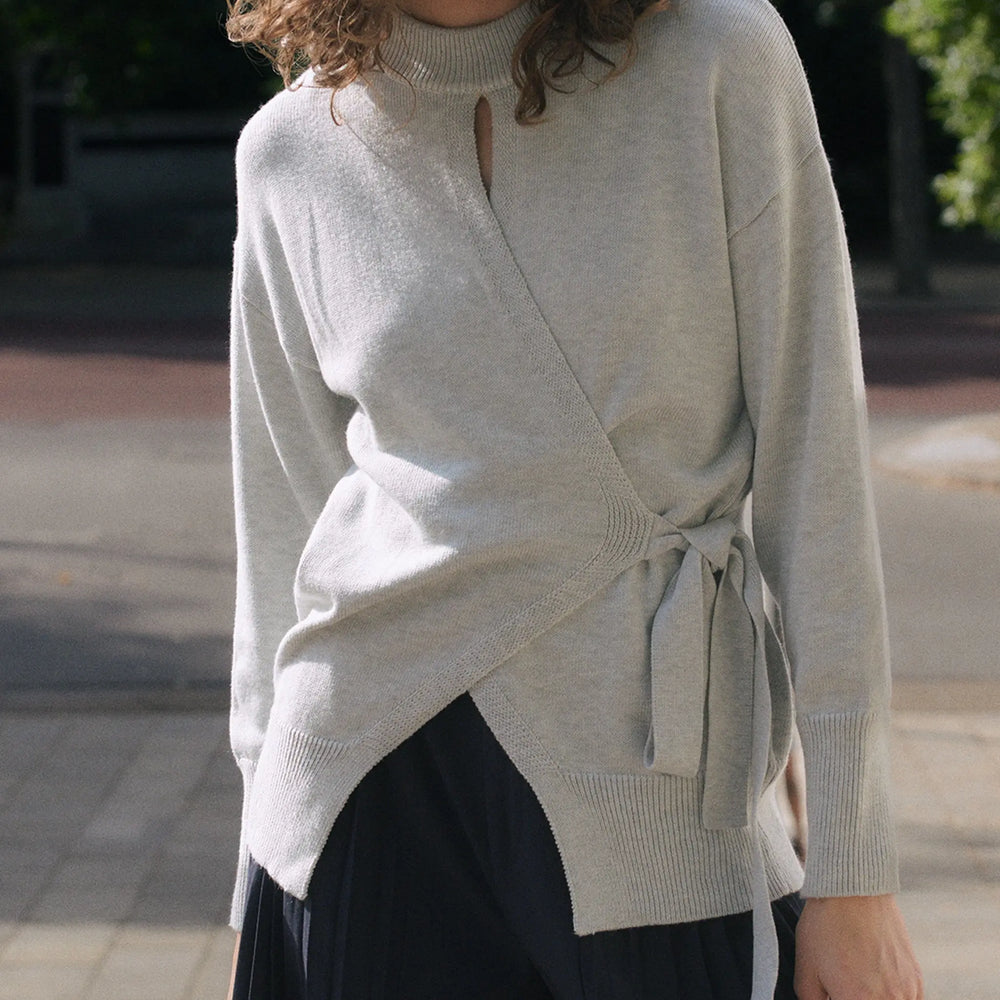 Open Front Mock Neck Wrap Jumper Paisie