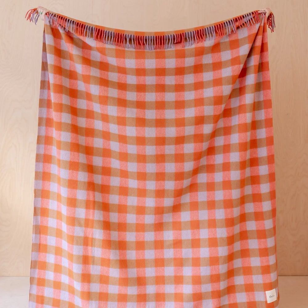 Orange Gingham Wool Blanket TartanBlanketCo