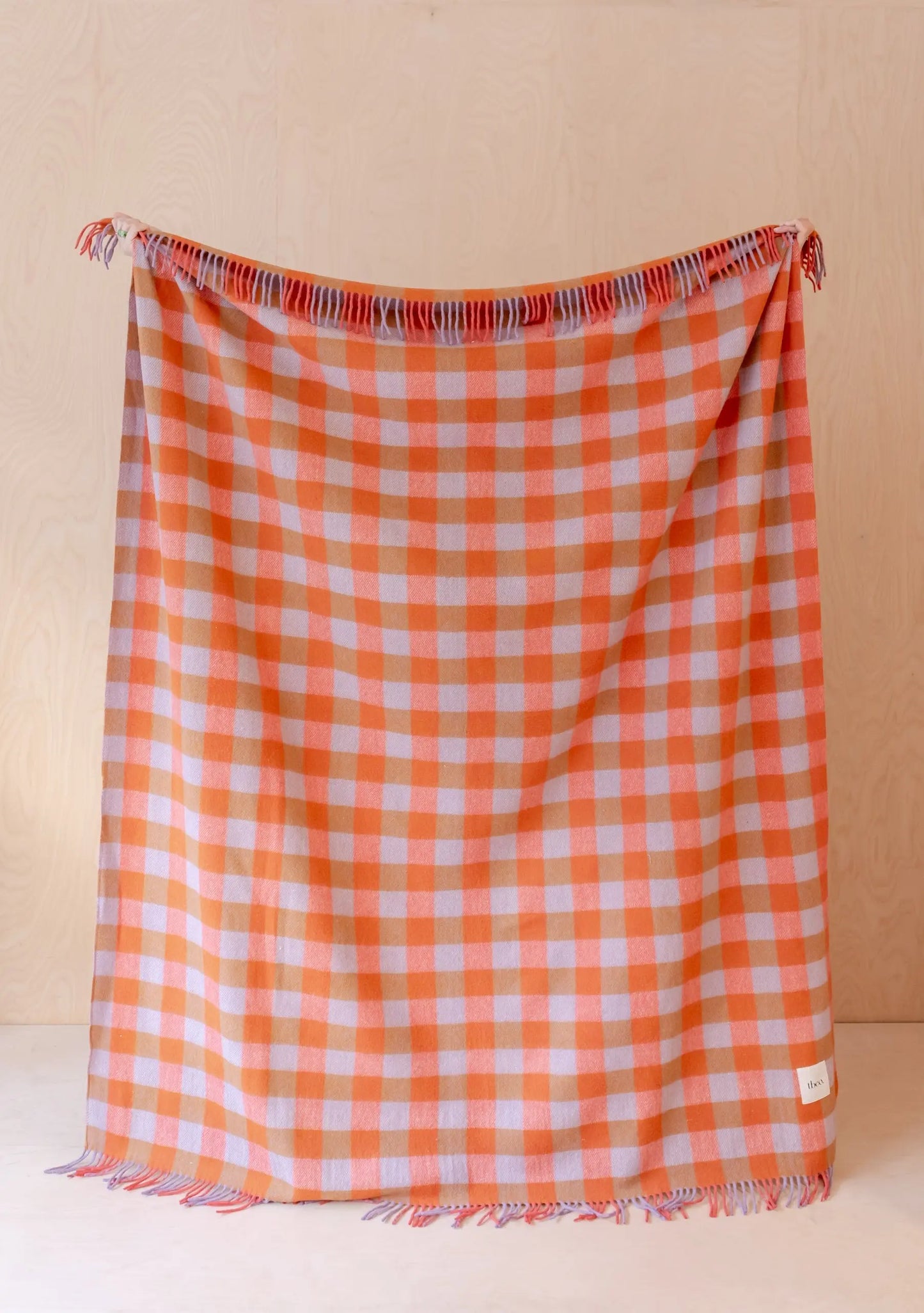 Orange Gingham Wool Blanket TartanBlanketCo