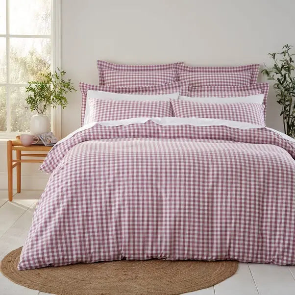 Orchid Portloe Woven Gingham Duvet Cover & Pillowcase Set Dunelm