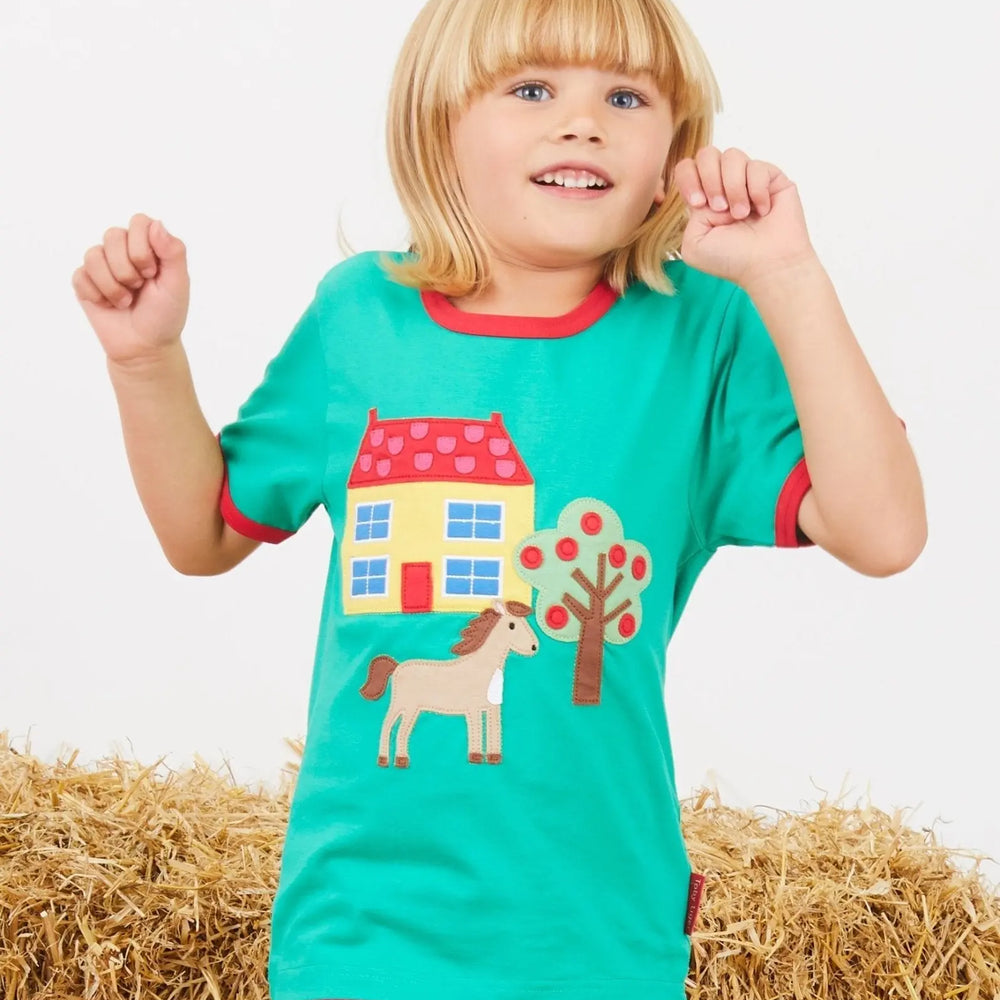 Organic Animal Farm Applique Short-Sleeved T-Shirt Toby Tiger