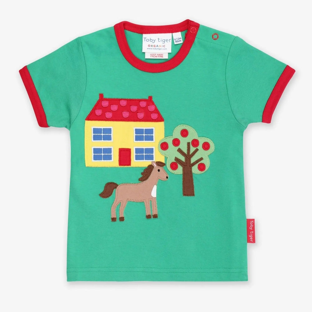 Organic Animal Farm Applique Short-Sleeved T-Shirt Toby Tiger