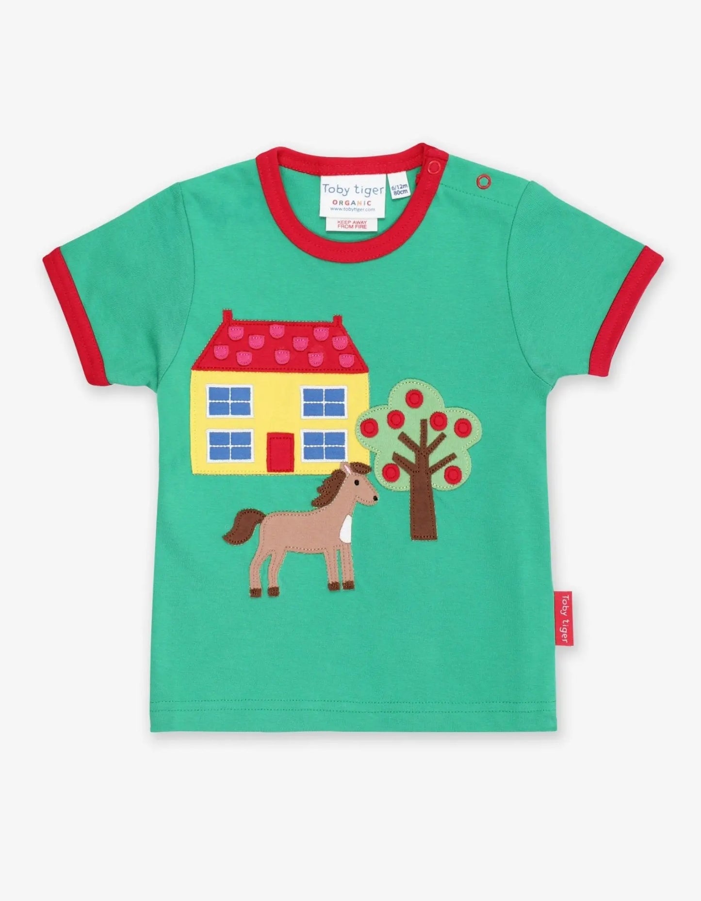 Organic Animal Farm Applique Short-Sleeved T-Shirt Toby Tiger