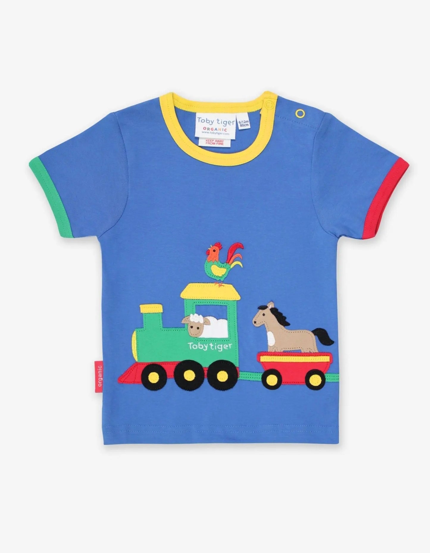 Organic Animal Train Applique Short-Sleeved T-Shirt Toby Tiger
