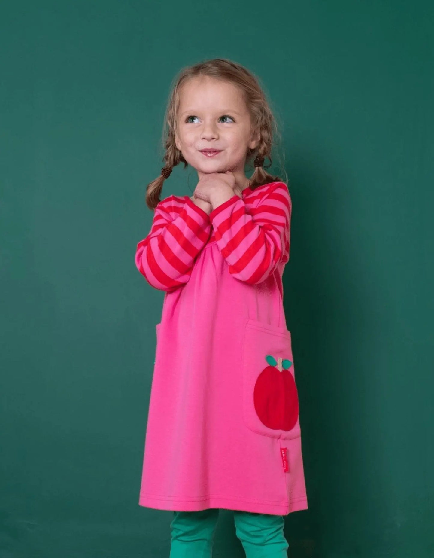 Organic Apple Applique Long-Sleeved Dress Toby Tiger