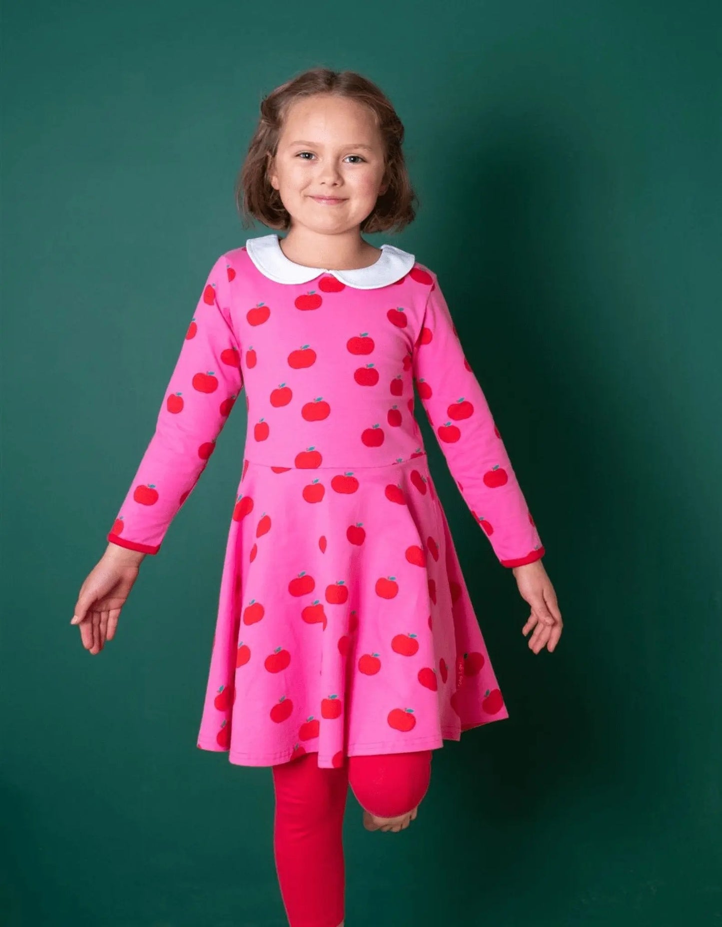 Organic Apple Print Long-Sleeved Skater Dress Toby Tiger