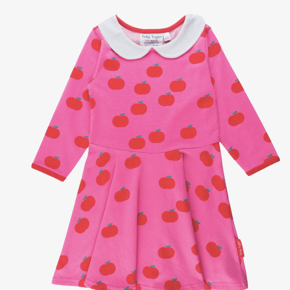 Organic Apple Print Long-Sleeved Skater Dress Toby Tiger