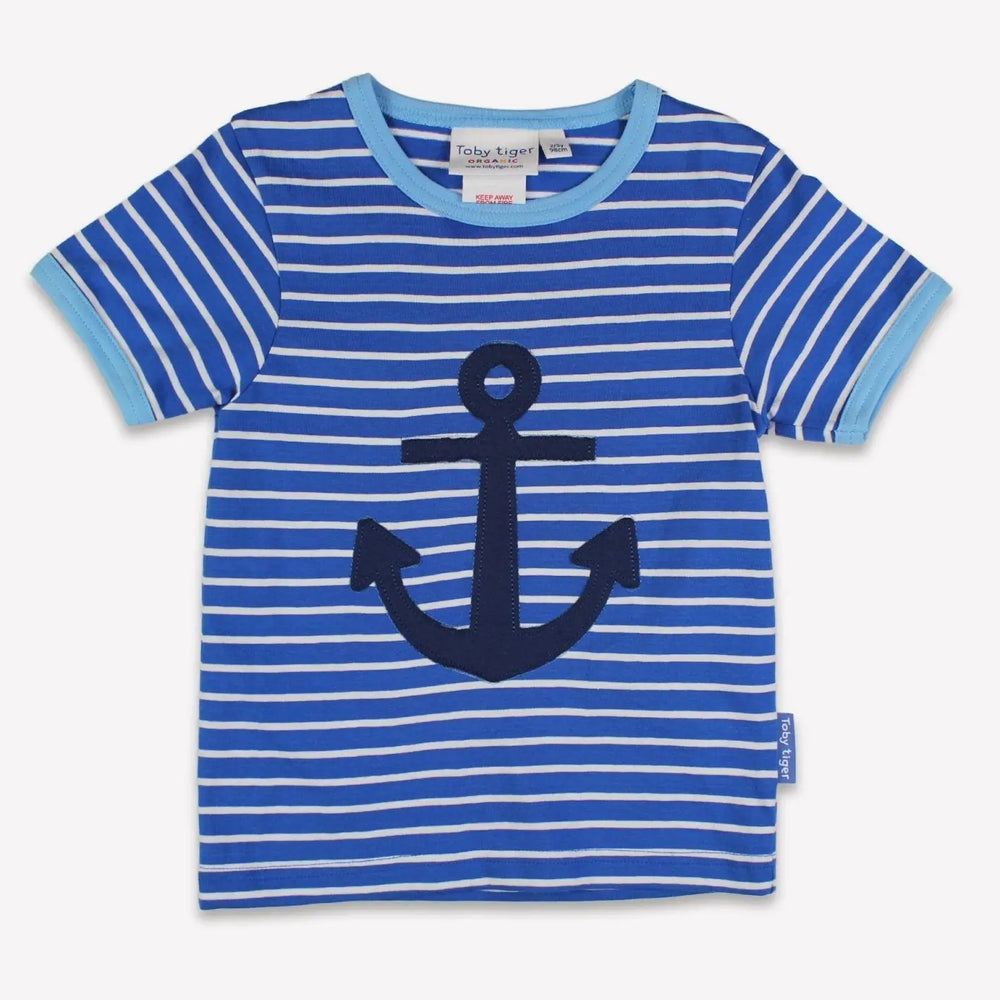 Organic Blue Anchor Applique Short-Sleeved T-Shirt Toby Tiger