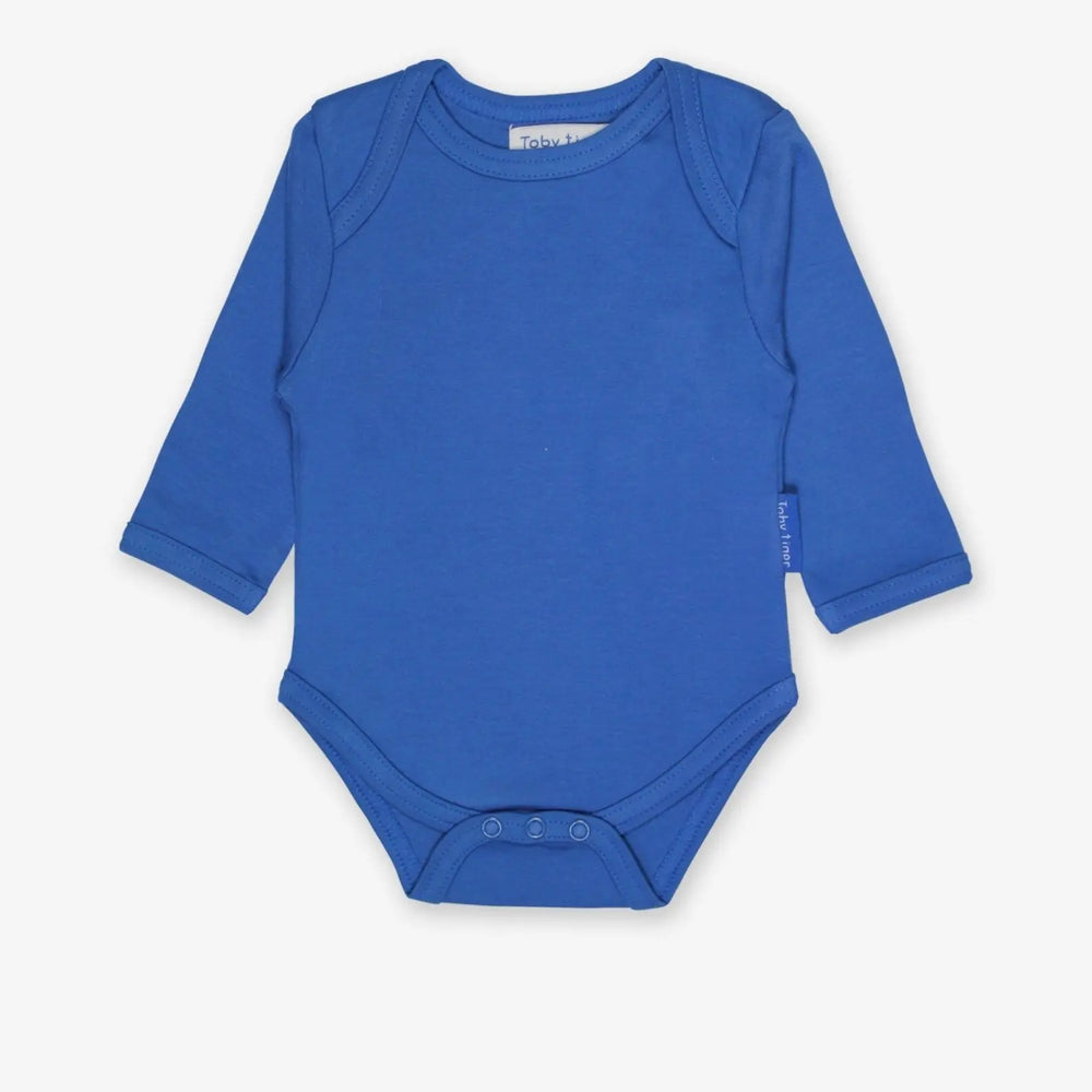 Organic Blue Basic Long-Sleeved Baby Bodysuit Toby Tiger