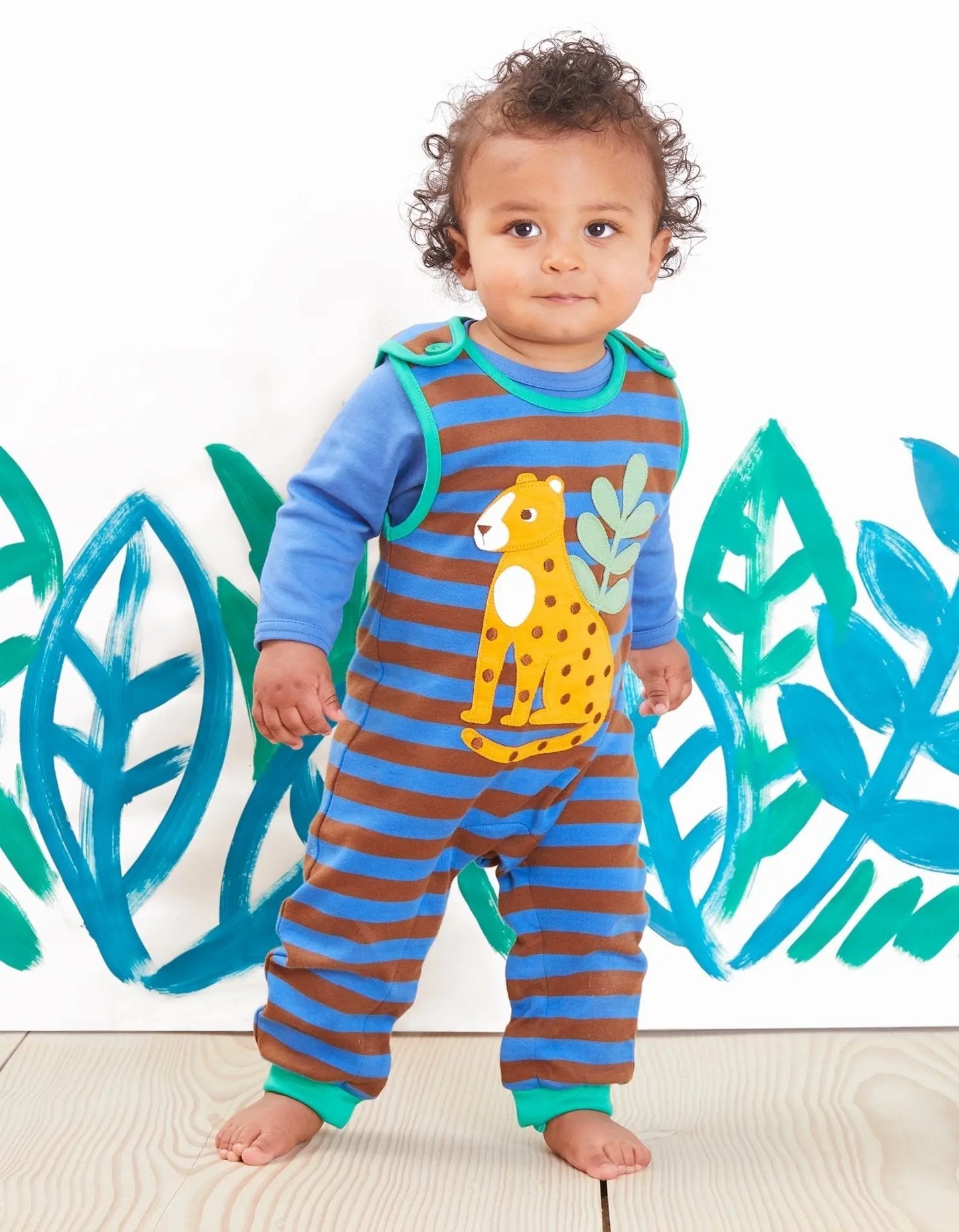 Organic Blue Basic Long-Sleeved Baby Bodysuit Toby Tiger