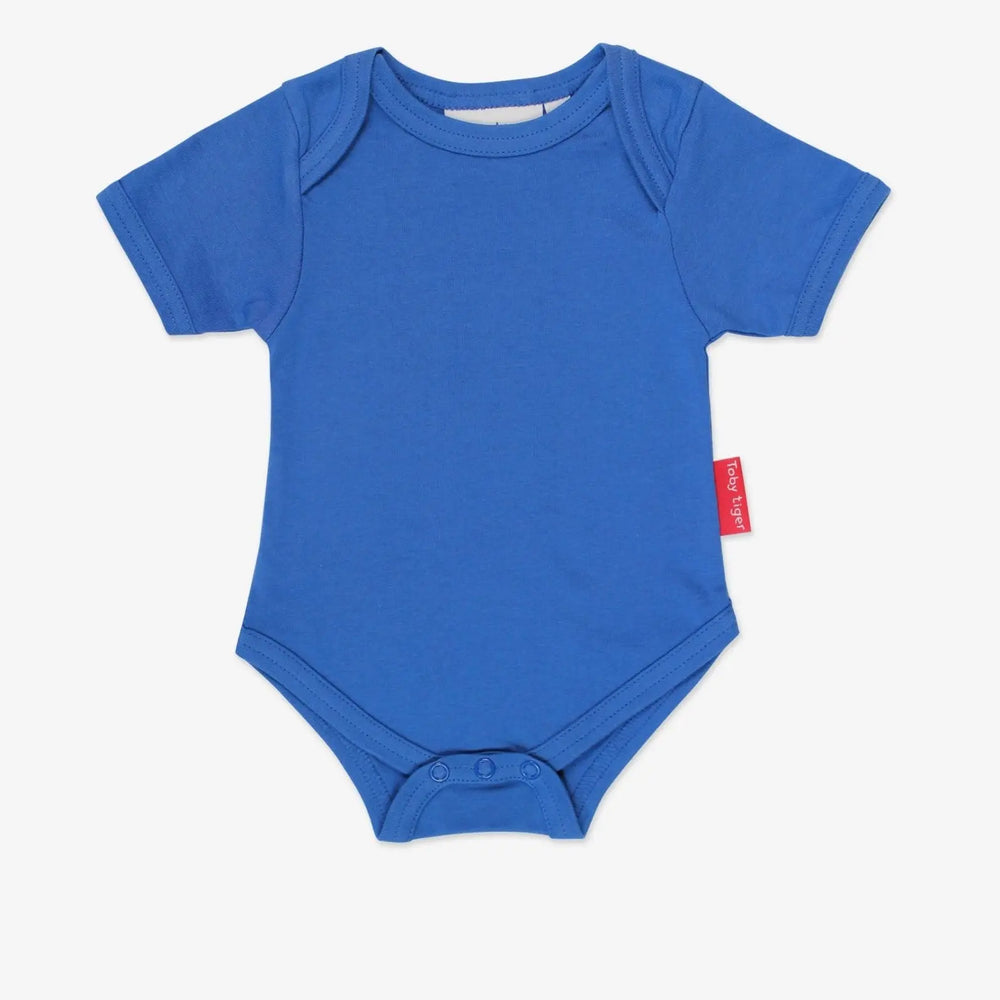 Organic Blue Basic Short-Sleeved Baby Bodysuit Toby Tiger