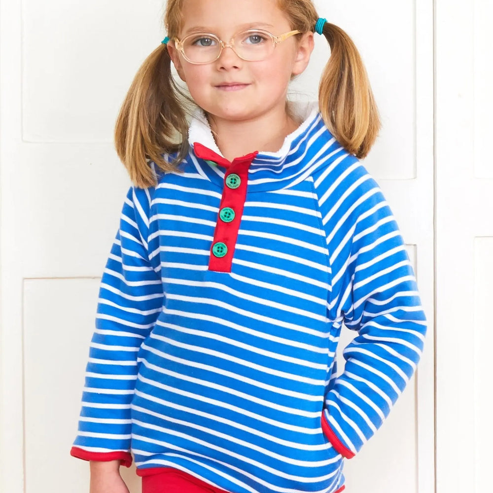 Organic Blue Breton Cosy Fleece Sweatshirt Toby Tiger