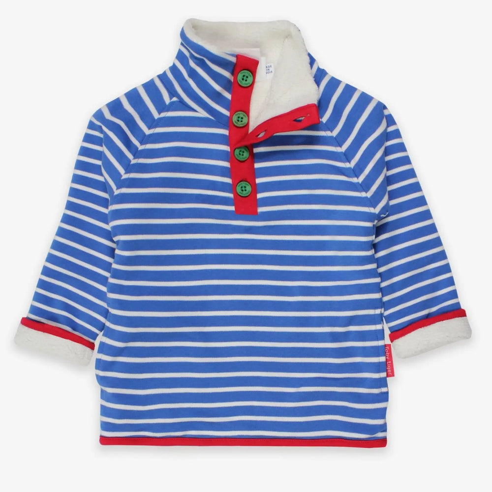 Organic Blue Breton Cosy Fleece Sweatshirt Toby Tiger