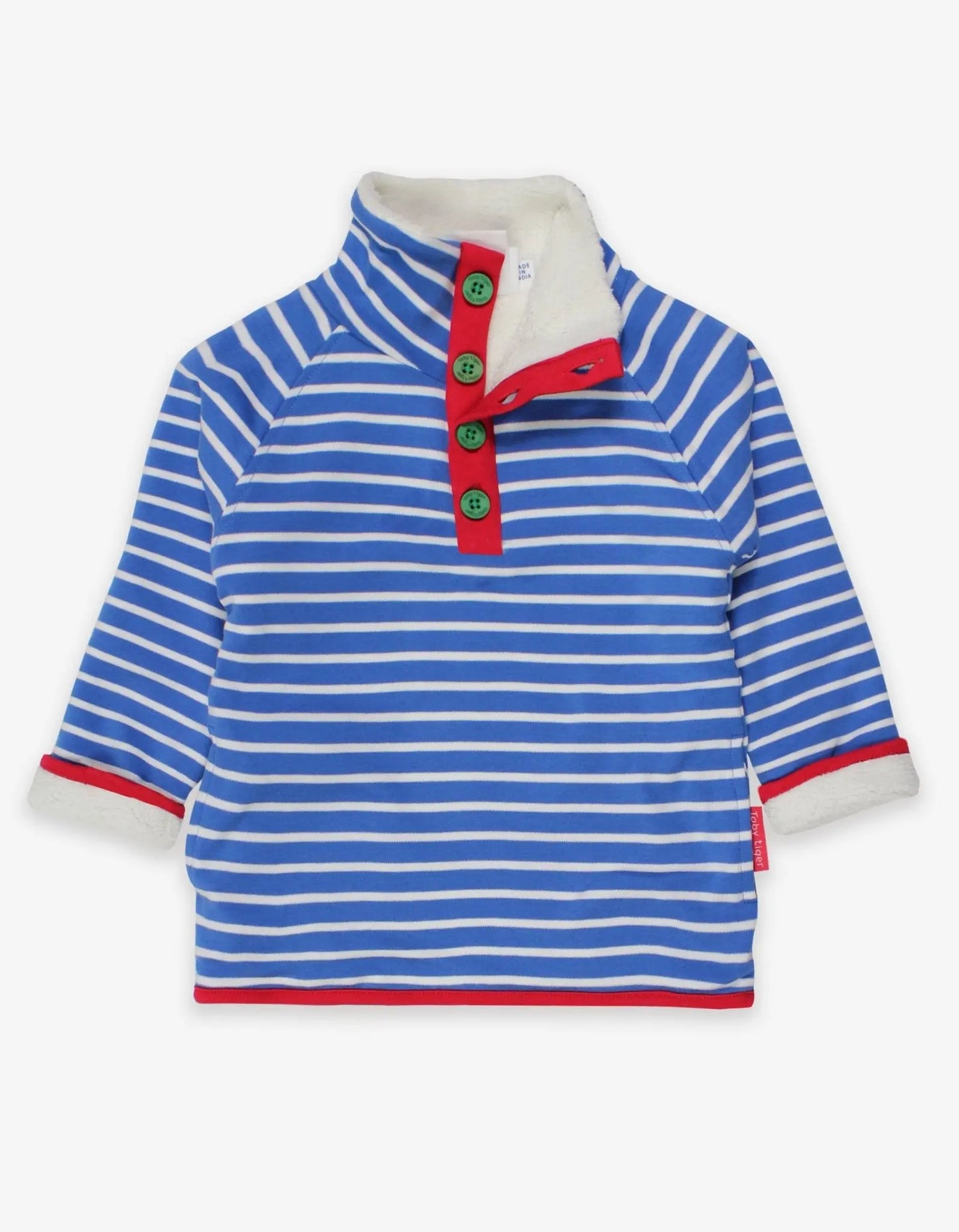 Organic Blue Breton Cosy Fleece Sweatshirt Toby Tiger