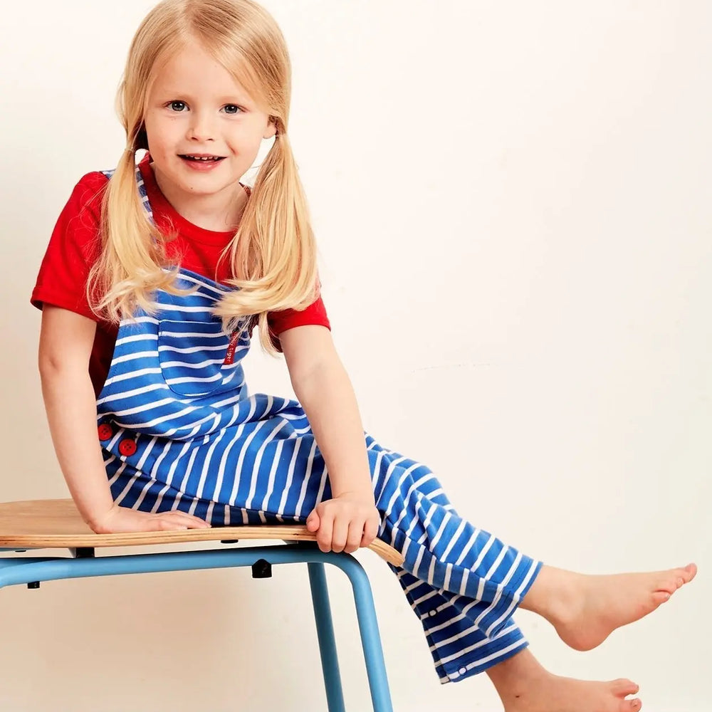 Organic Blue Breton Stripe Dungarees Toby Tiger