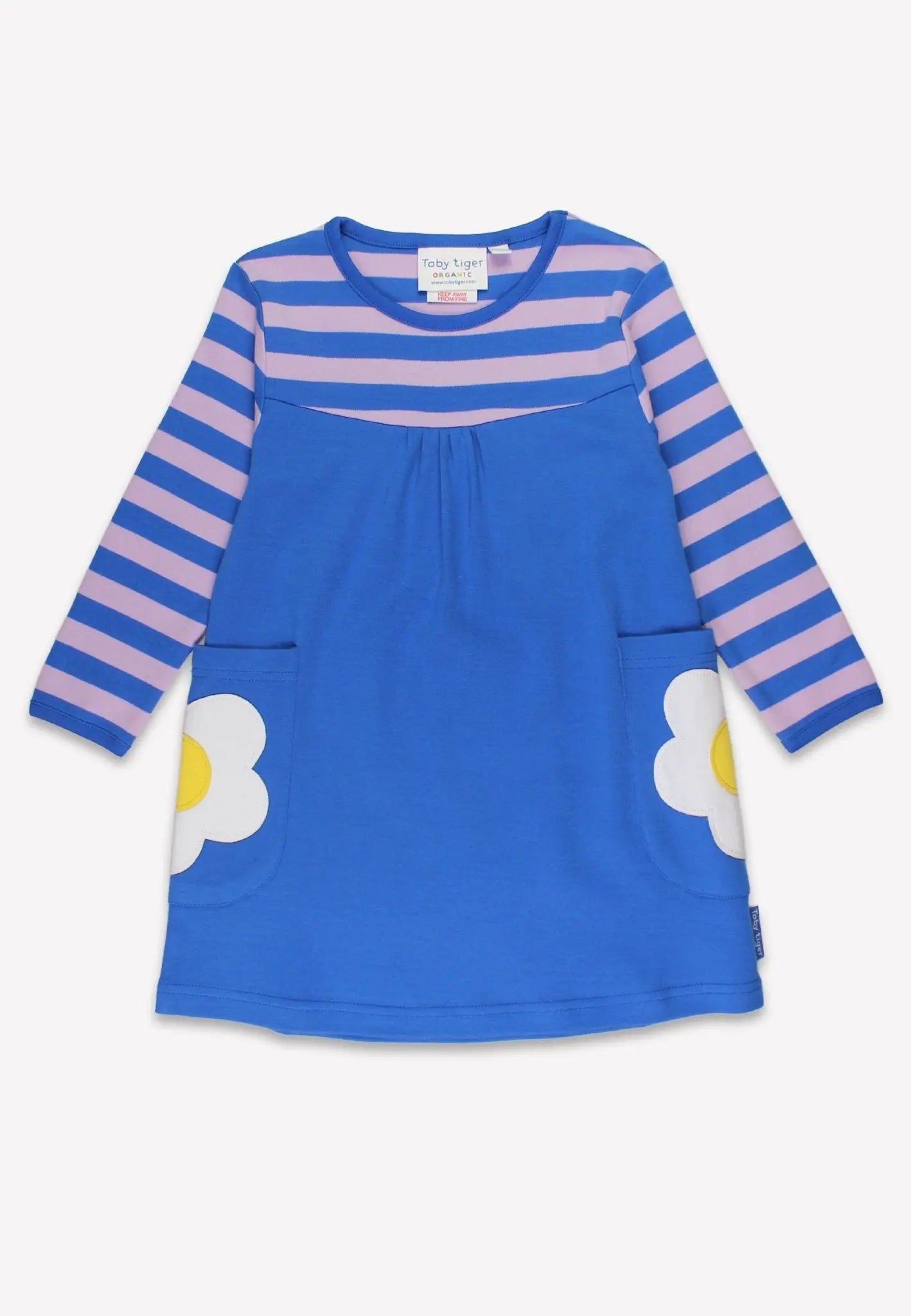 Organic Blue Daisy Applique Long-Sleeved Dress Toby Tiger