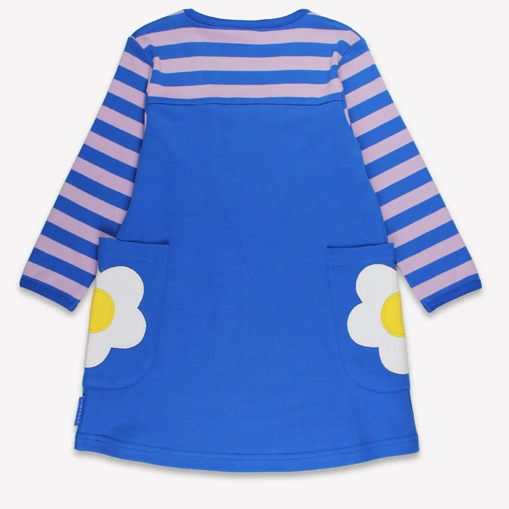 Organic Blue Daisy Applique Long-Sleeved Dress Toby Tiger