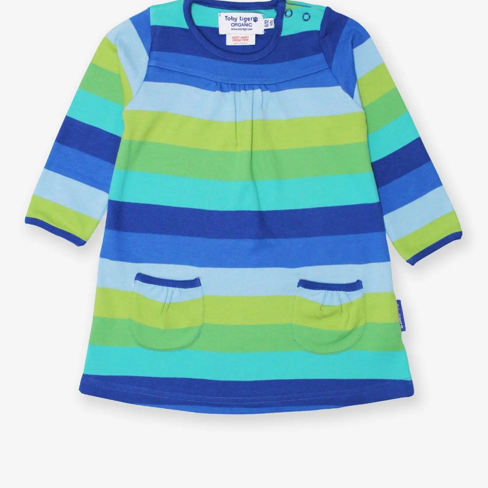 Organic Blue Multi Stripe Dress Toby Tiger