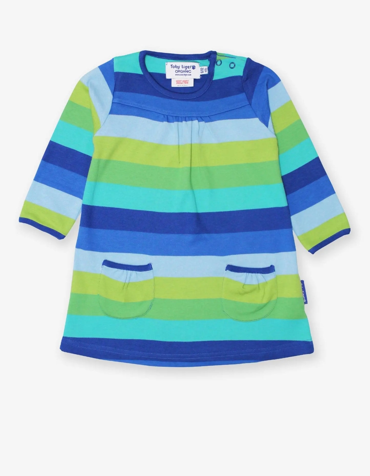 Organic Blue Multi Stripe Dress Toby Tiger