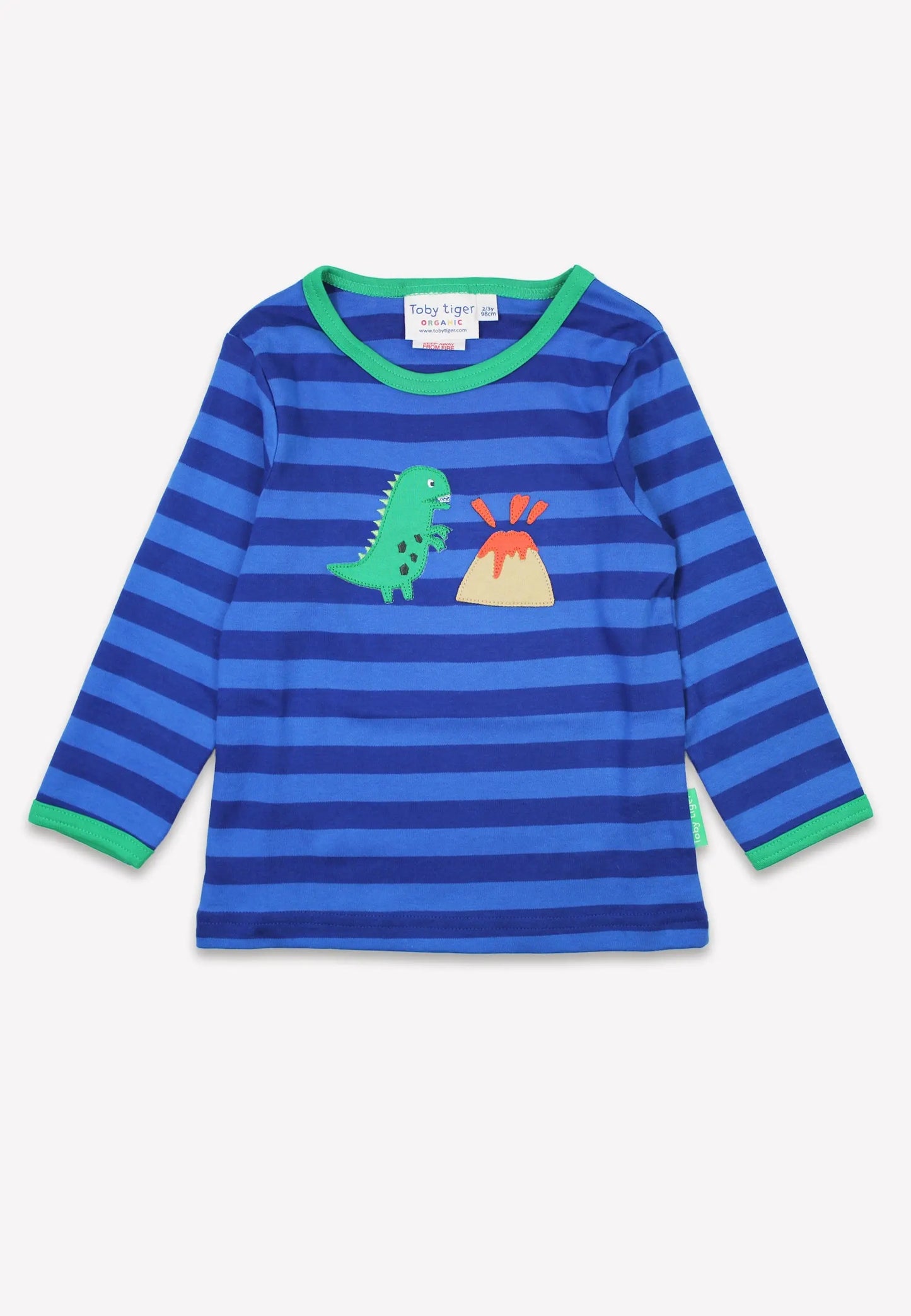 Organic Blue Tonal Dinosaur Applique Long-Sleeved T-Shirt Toby Tiger