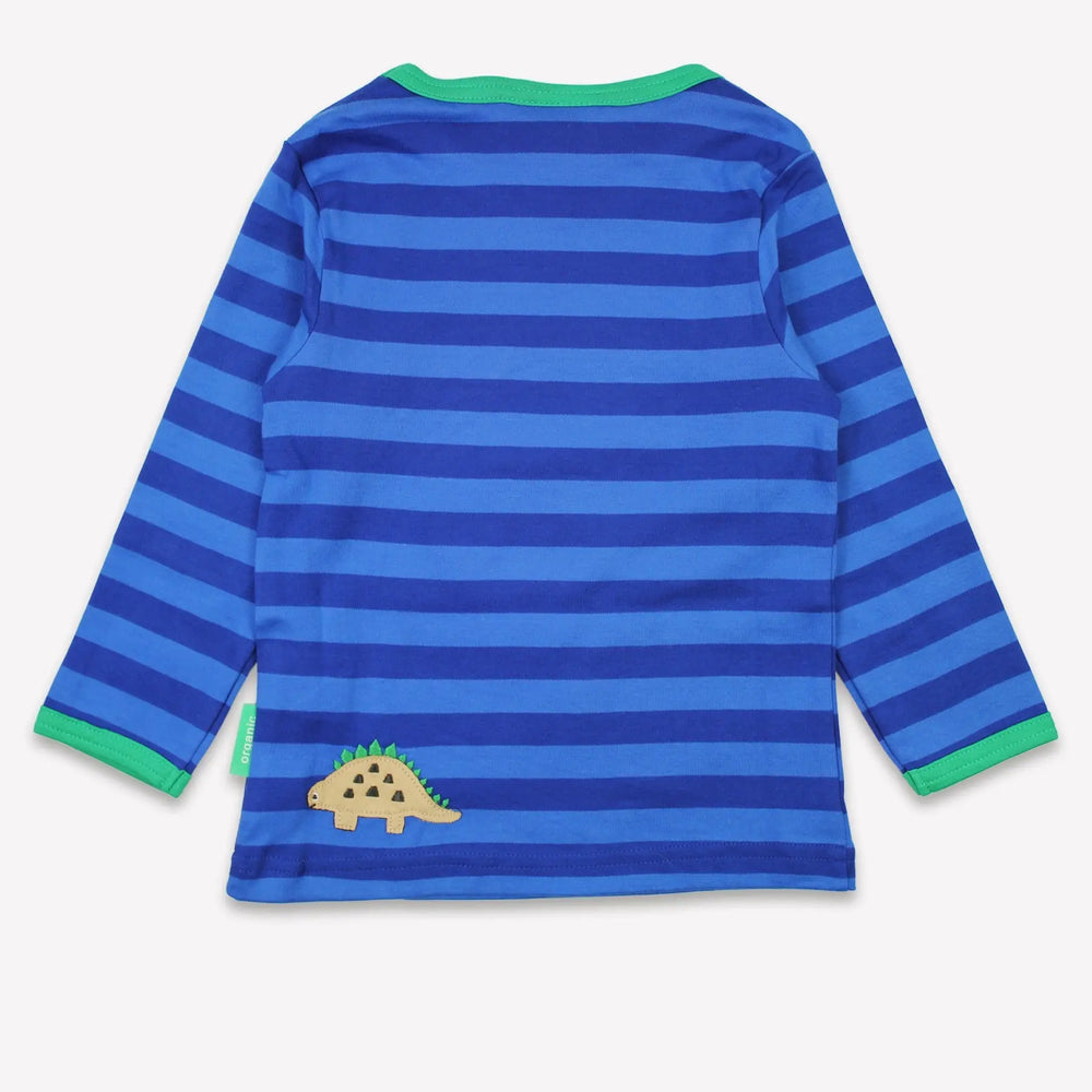 Organic Blue Tonal Dinosaur Applique Long-Sleeved T-Shirt Toby Tiger