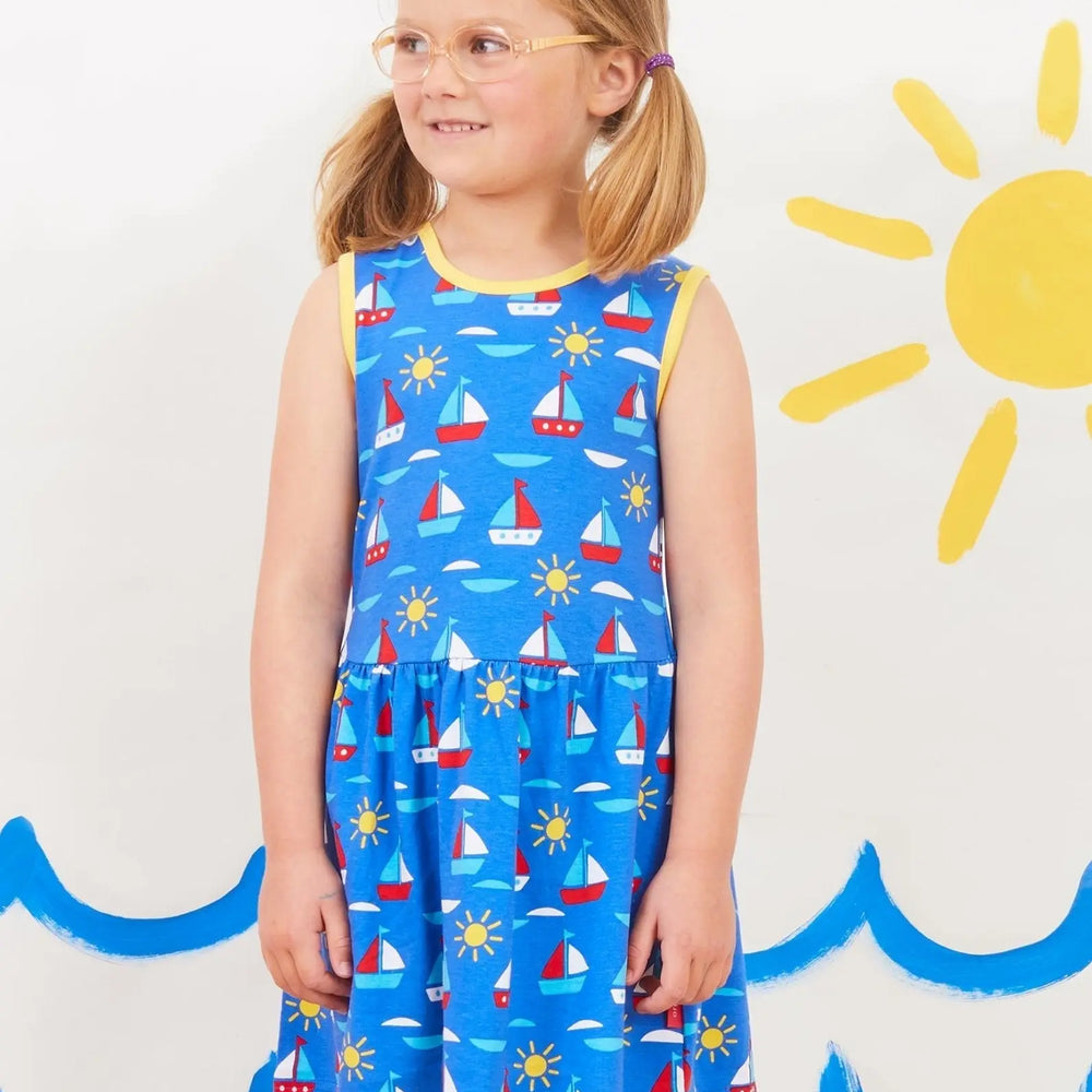 Organic Boat Print Summer Dress Toby Tiger