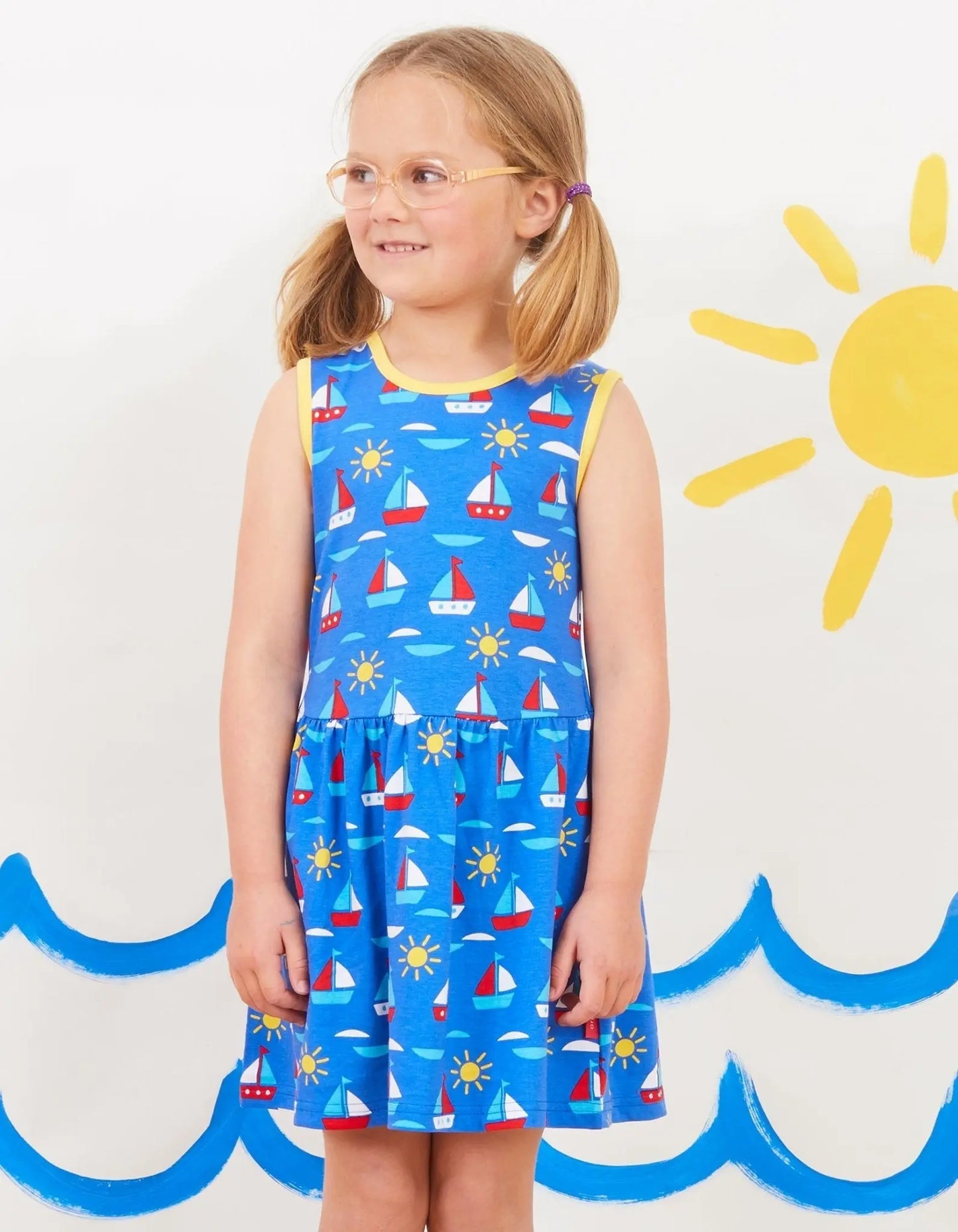 Organic Boat Print Summer Dress Toby Tiger