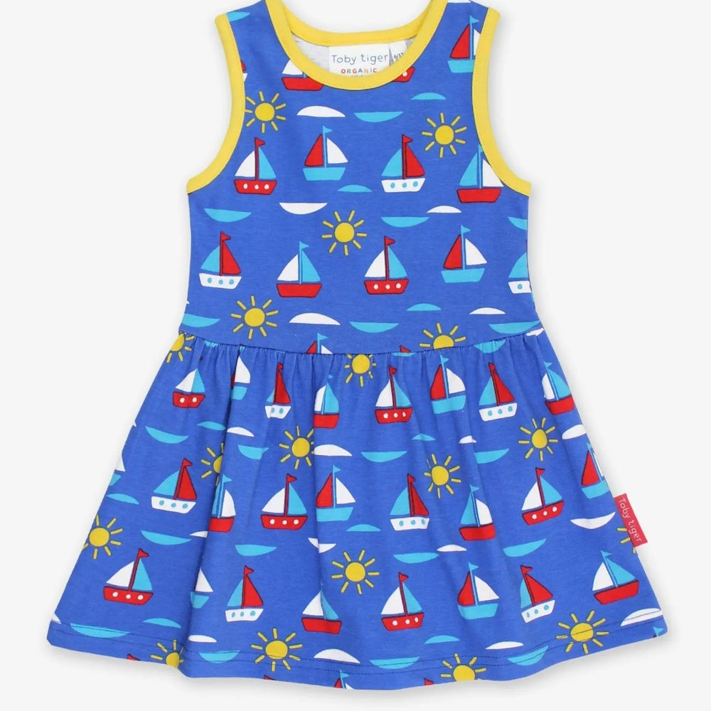 Organic Boat Print Summer Dress Toby Tiger