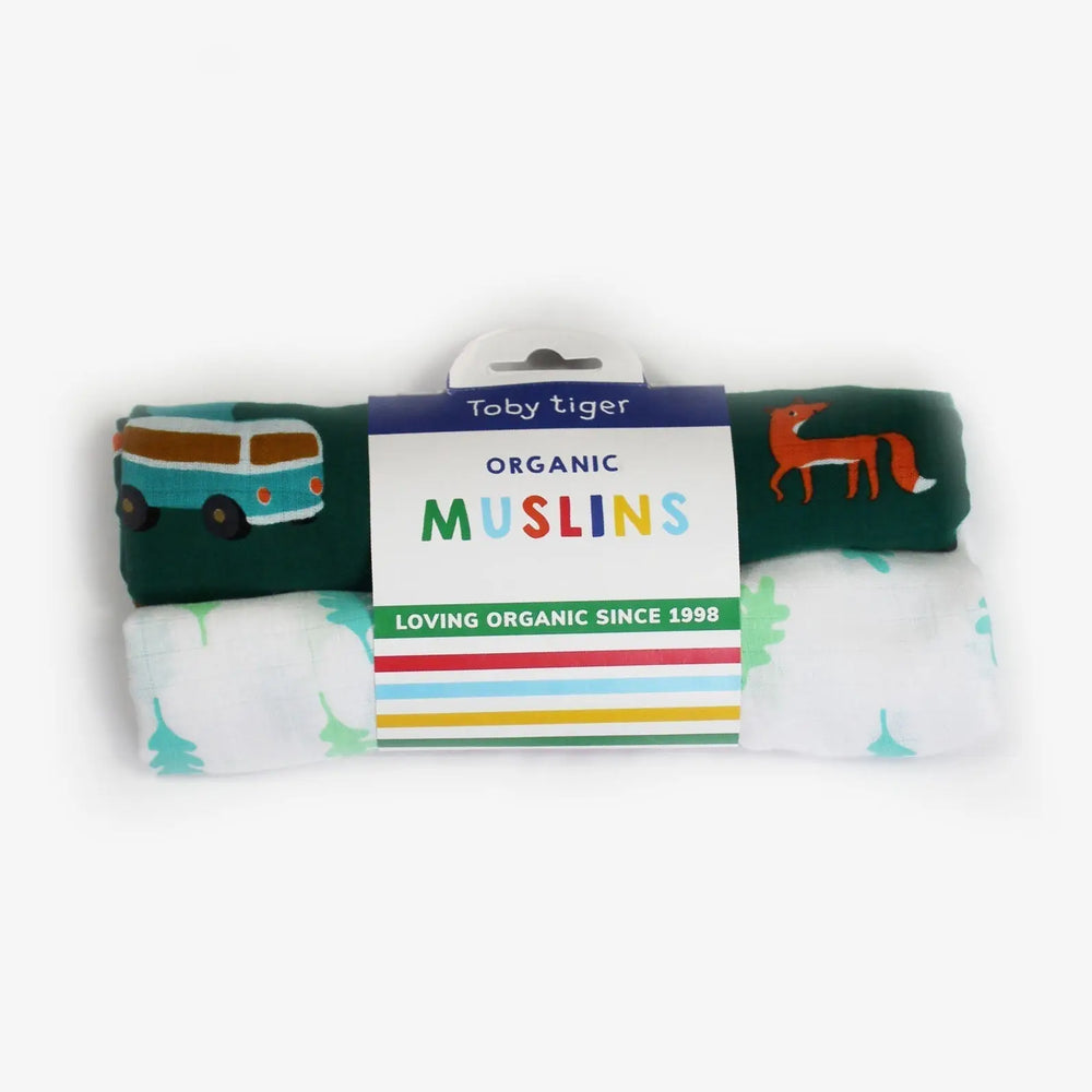 Organic Campervan Print Muslin 2-Pack Toby Tiger
