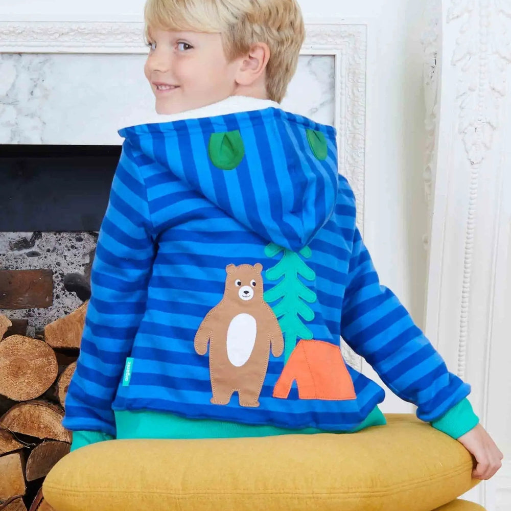 Organic Camping Bear Applique Hoodie Toby Tiger