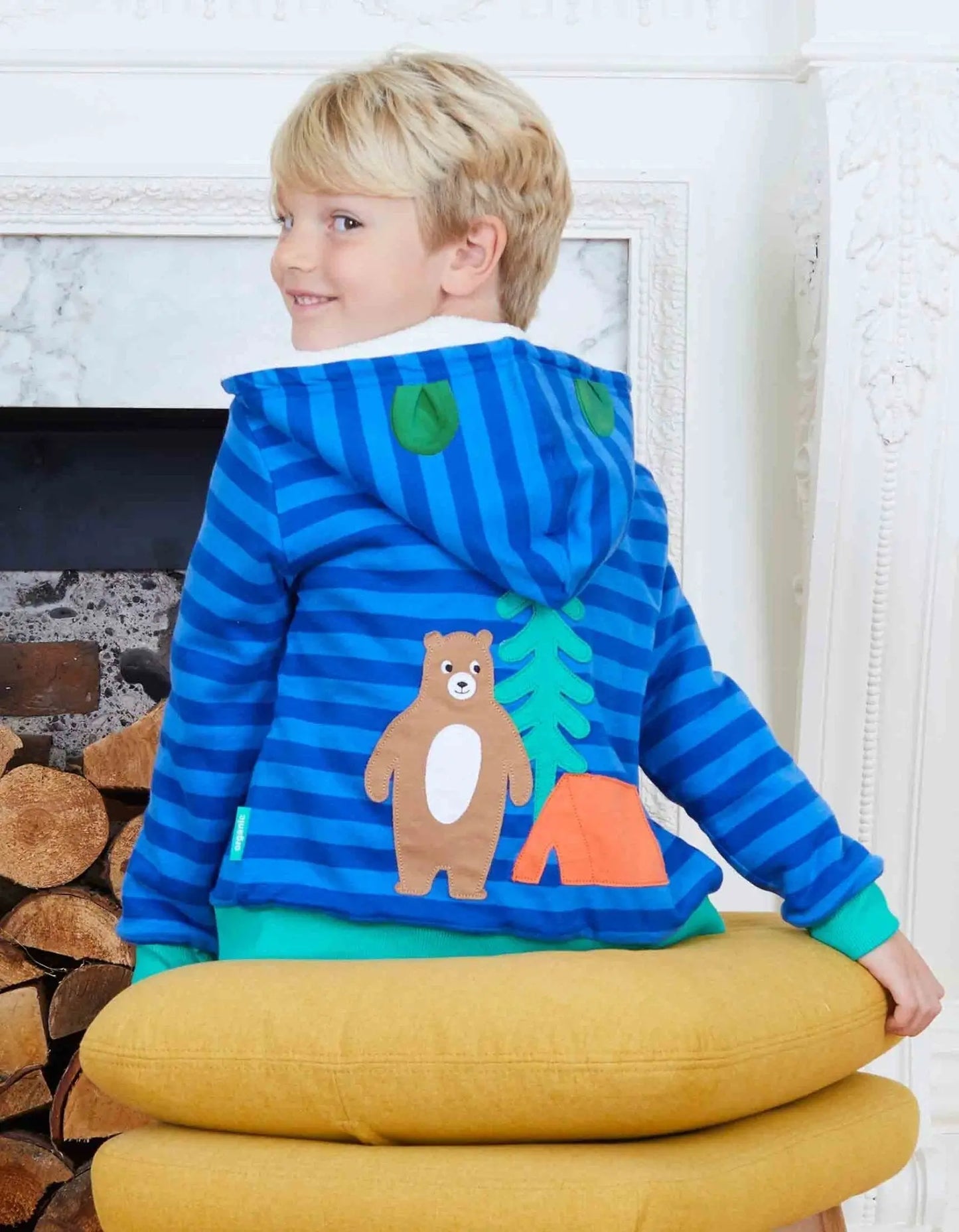 Organic Camping Bear Applique Hoodie Toby Tiger