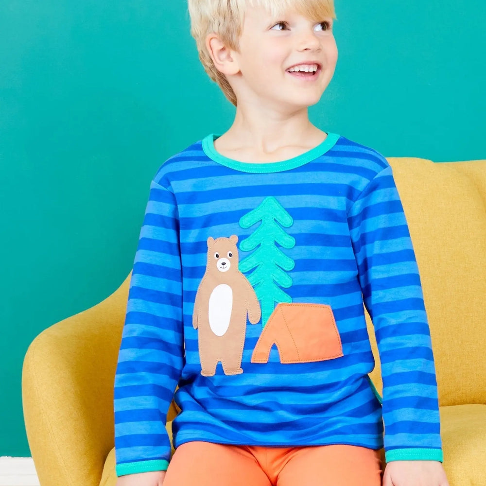 Organic Camping Bear Applique Long-Sleeved T-Shirt Toby Tiger