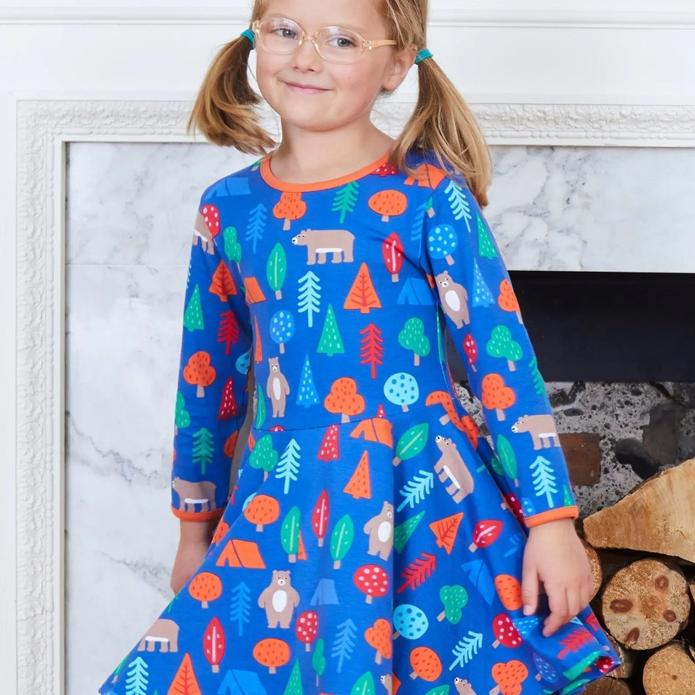 Organic Camping Bear Print Skater Dress Toby Tiger