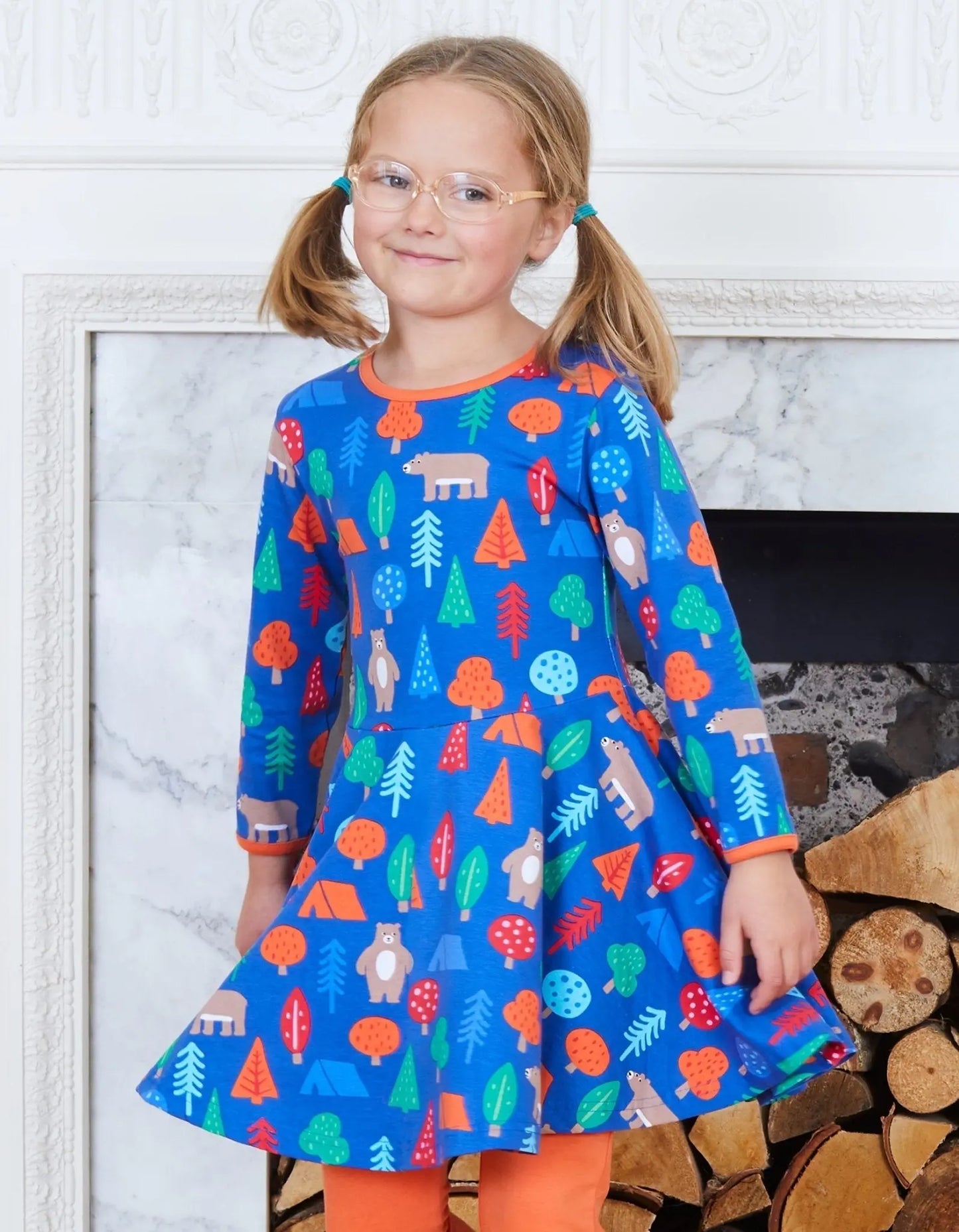 Organic Camping Bear Print Skater Dress Toby Tiger