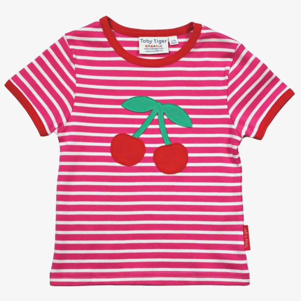Organic Cherry Applique Short-Sleeved T-Shirt Toby Tiger